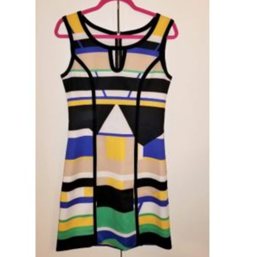 Geometric print bright sleeveless dress